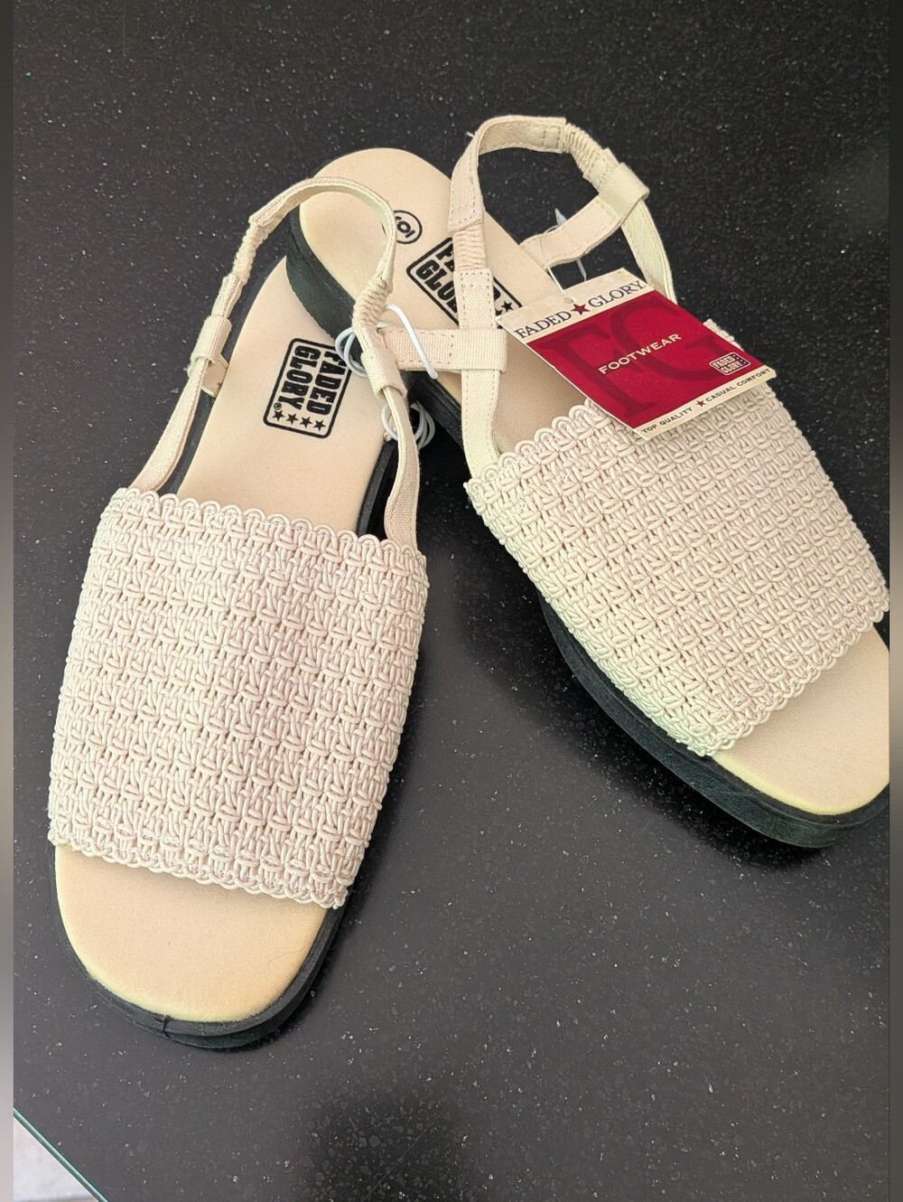 Faded Glory Women's Cream Woven Slingback Sandals with Elastic Strap
